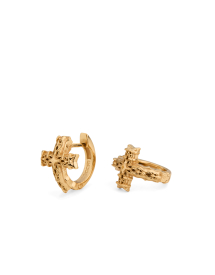 GOLD NOTRE-DAME CROSS HOOP EARRINGS