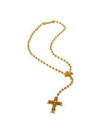 LARGE GOLD BEADED ROSARY NECKLACE WITH NOTRE-DAME CROSS