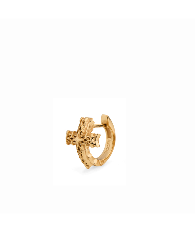 GOLD NOTRE-DAME CROSS HOOP EARRING
