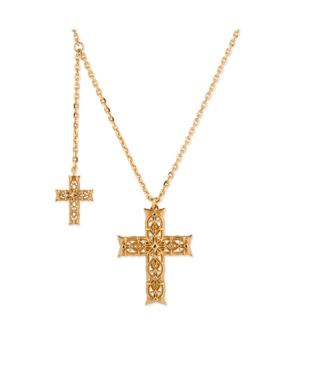GOLD NOTRE-DAME CROSS NECKLACE + SIDE CROSS