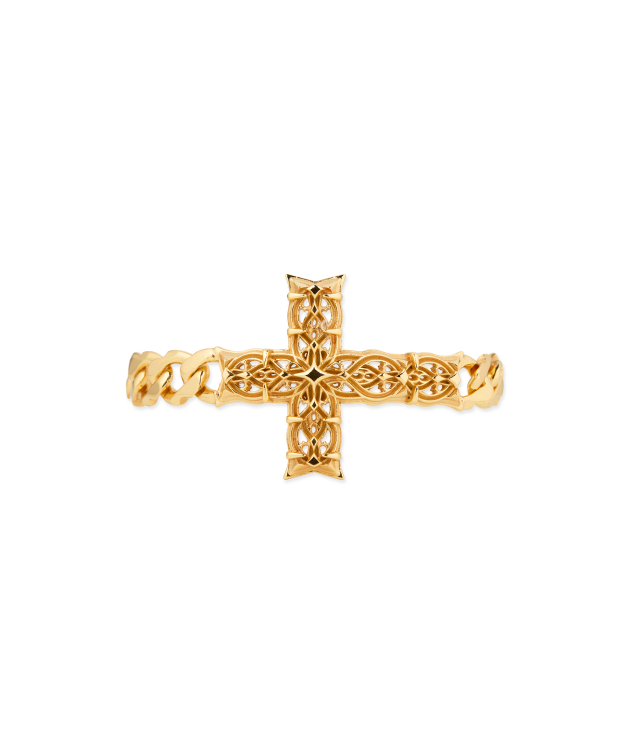 LARGE GOLD EDGE CHAIN BRACELET WITH NOTRE-DAME CROSS