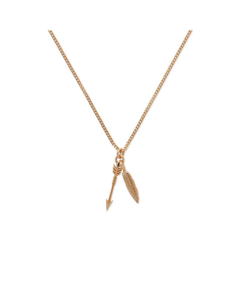Gold arrow and feather necklace