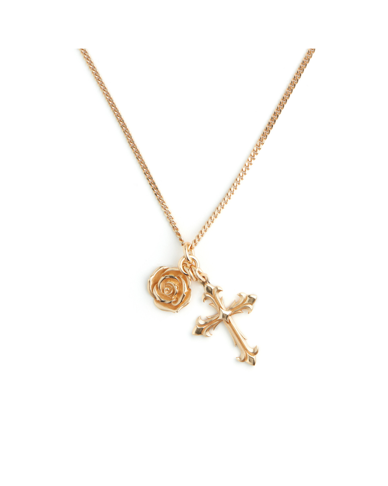 Gold Rose And Cross Necklace
