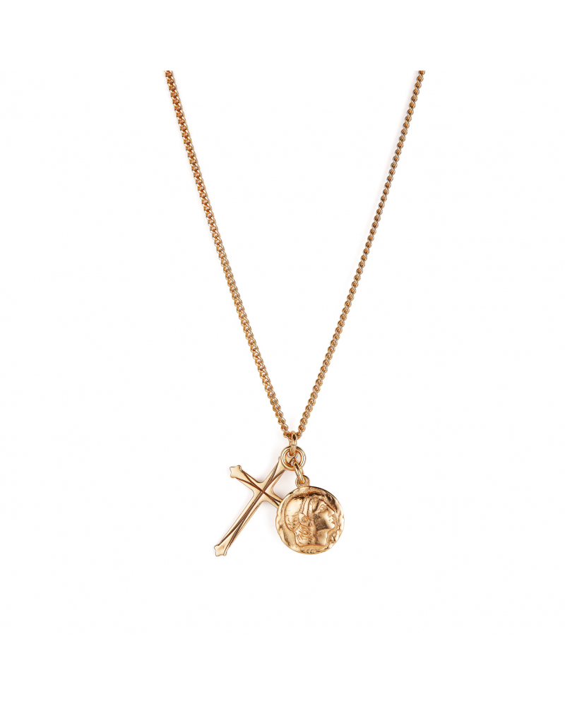 Gold Coin And Cross Necklace