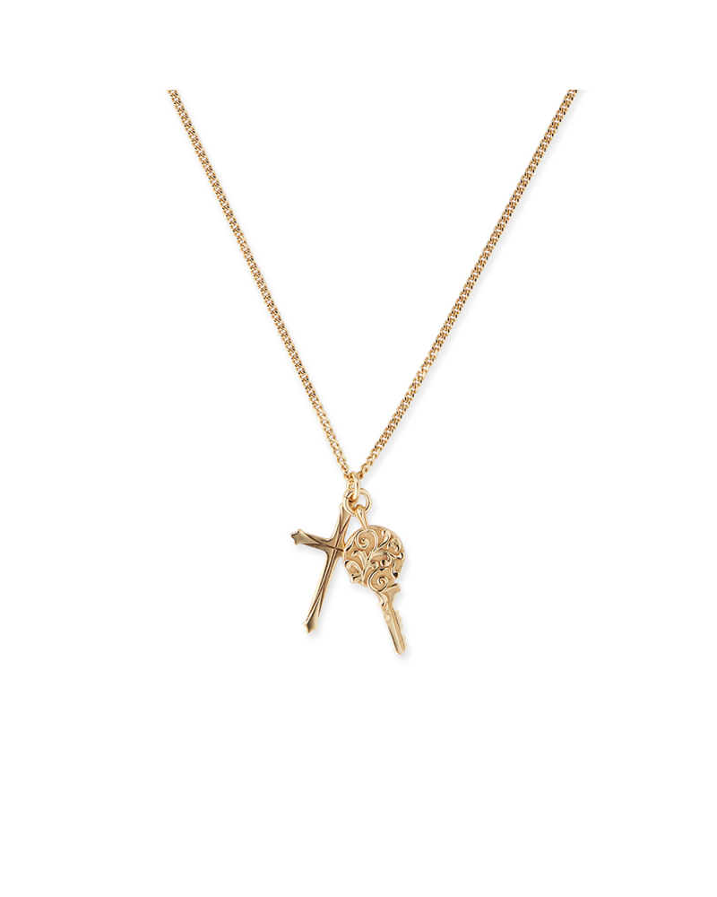 GOLD CROSS AND KEY NECKLACE