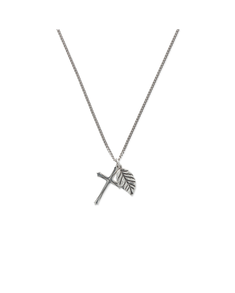Leaf and cross pendant necklace