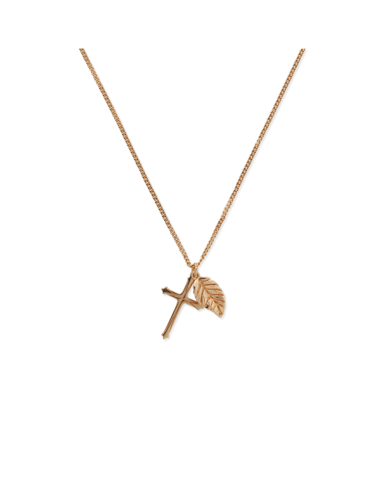 Gold leaf and cross necklace