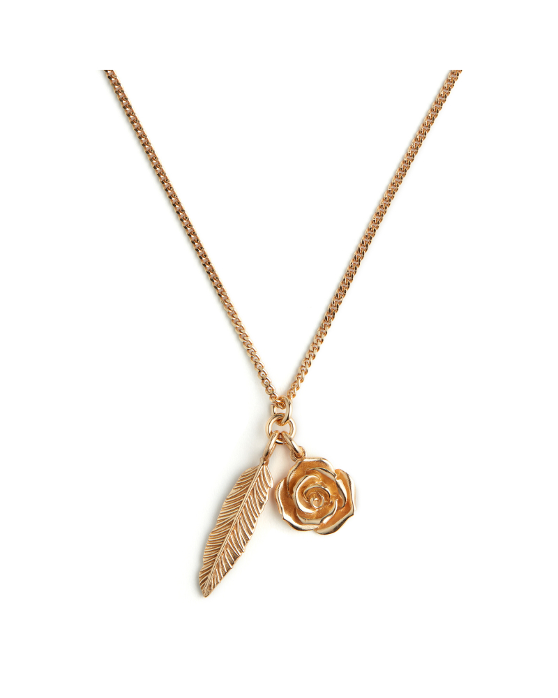 Gold Rose And Feather Necklace