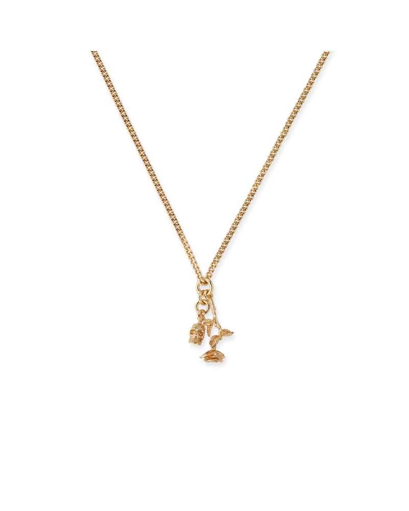 GOLD ROSE AND SKULL NECKLACE