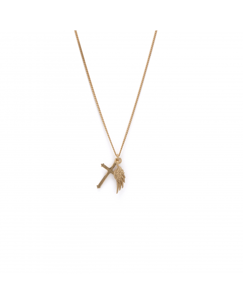 Gold Cross And Wing Necklace