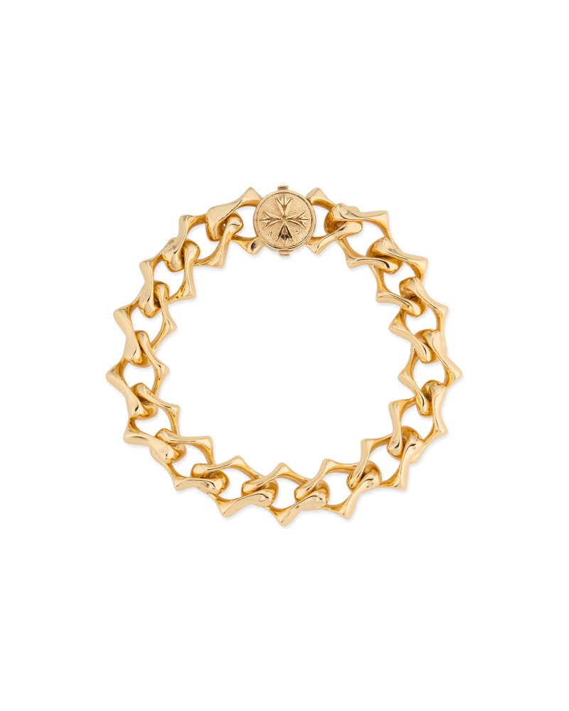 GOLD LARGE SHARP POLISHED CHAIN LOGO BRACELET 