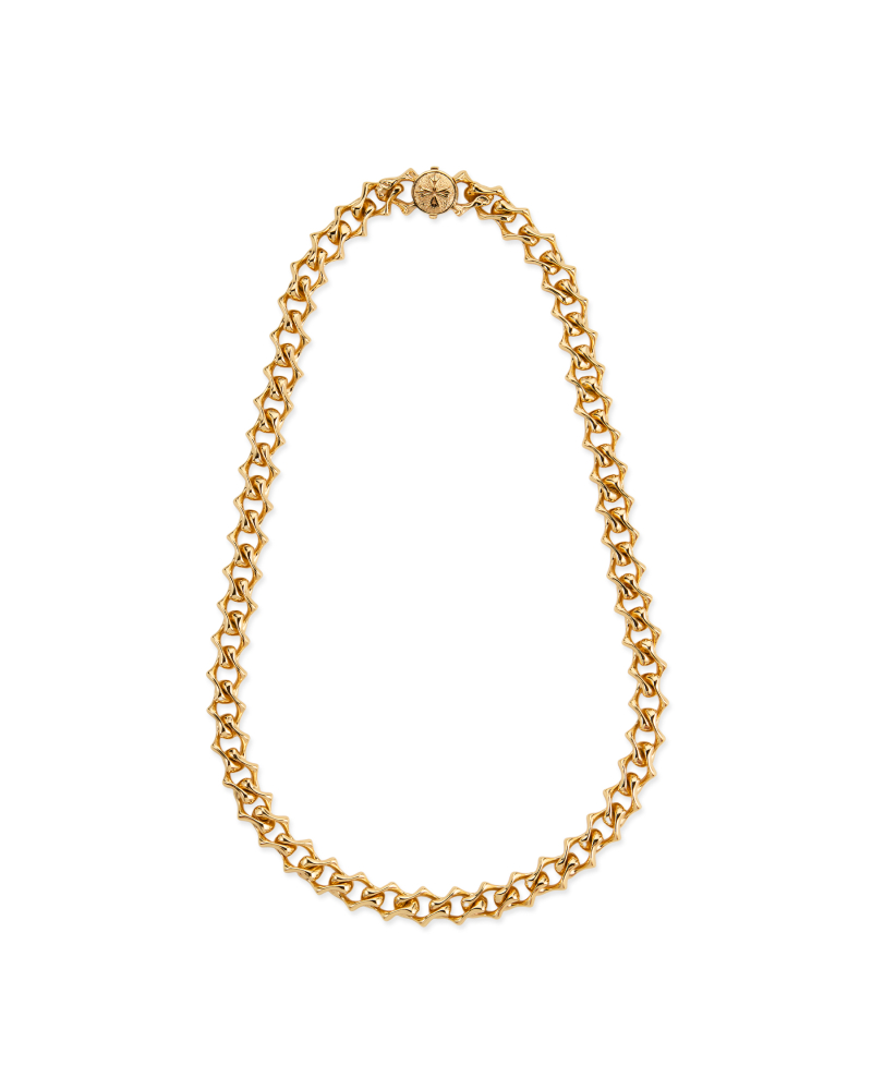 GOLD SHARP POLISHED CHAIN LOGO NECKLACE