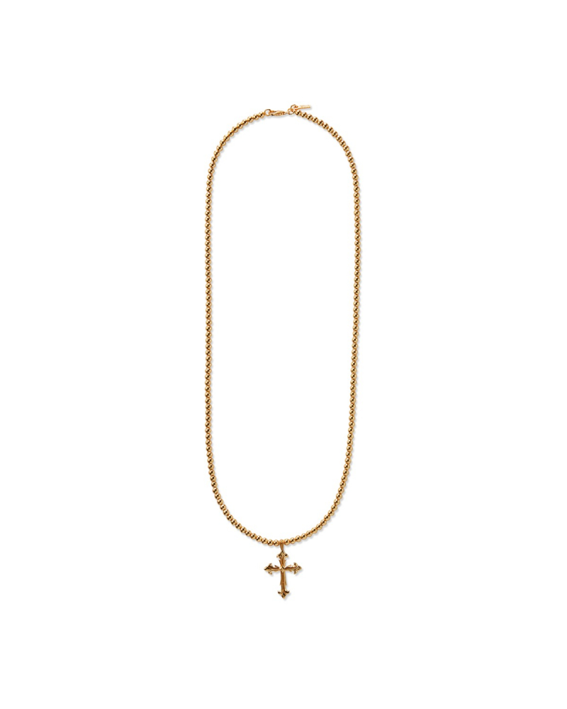 GOLD BEADED CHAIN WITH FLEURY CROSS