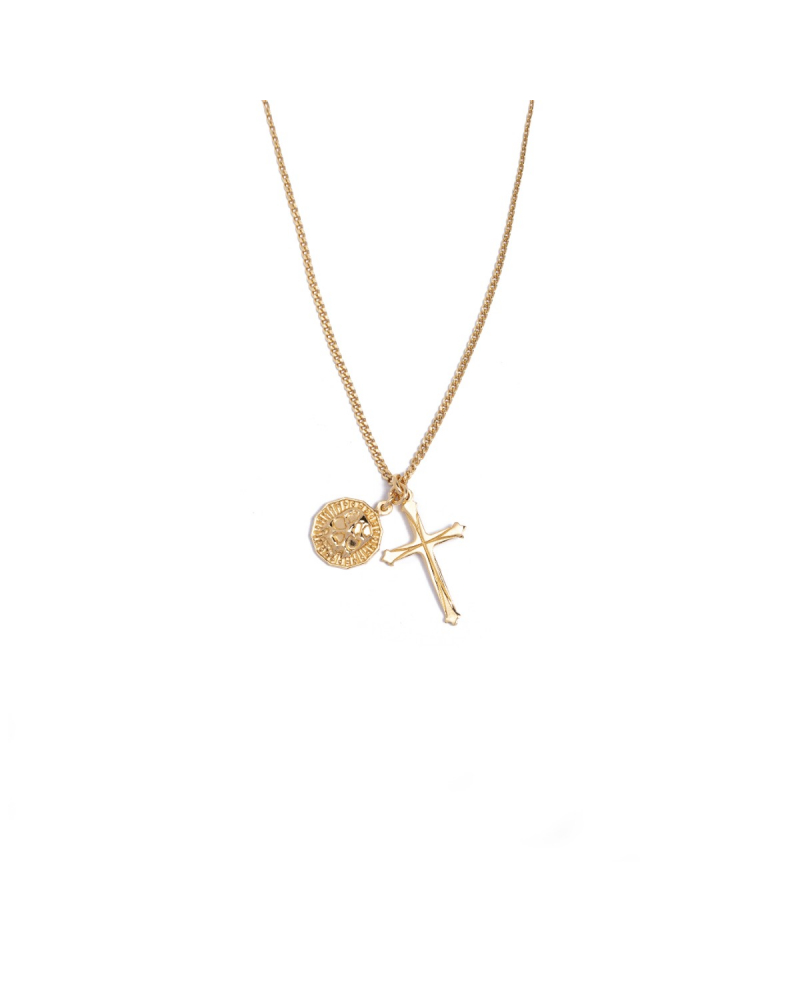 Gold Coin And Cross Pendant