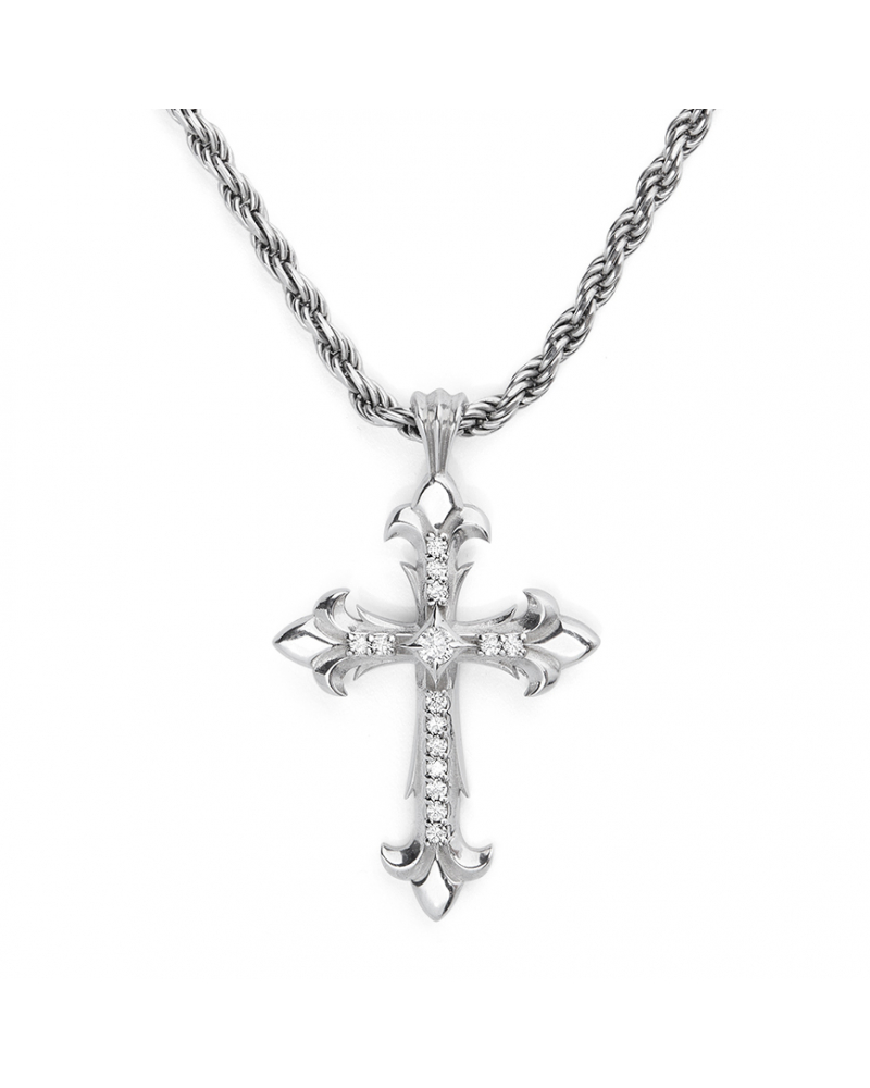 Diamond Large Fleury Cross Necklace