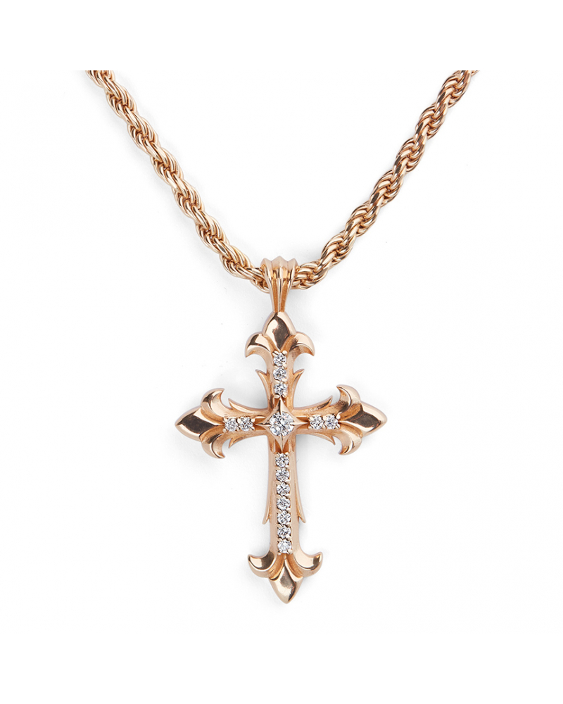 Diamond Gold Large Fleury Cross Necklace