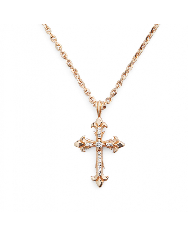 Diamond Gold Fleury Cross Necklace