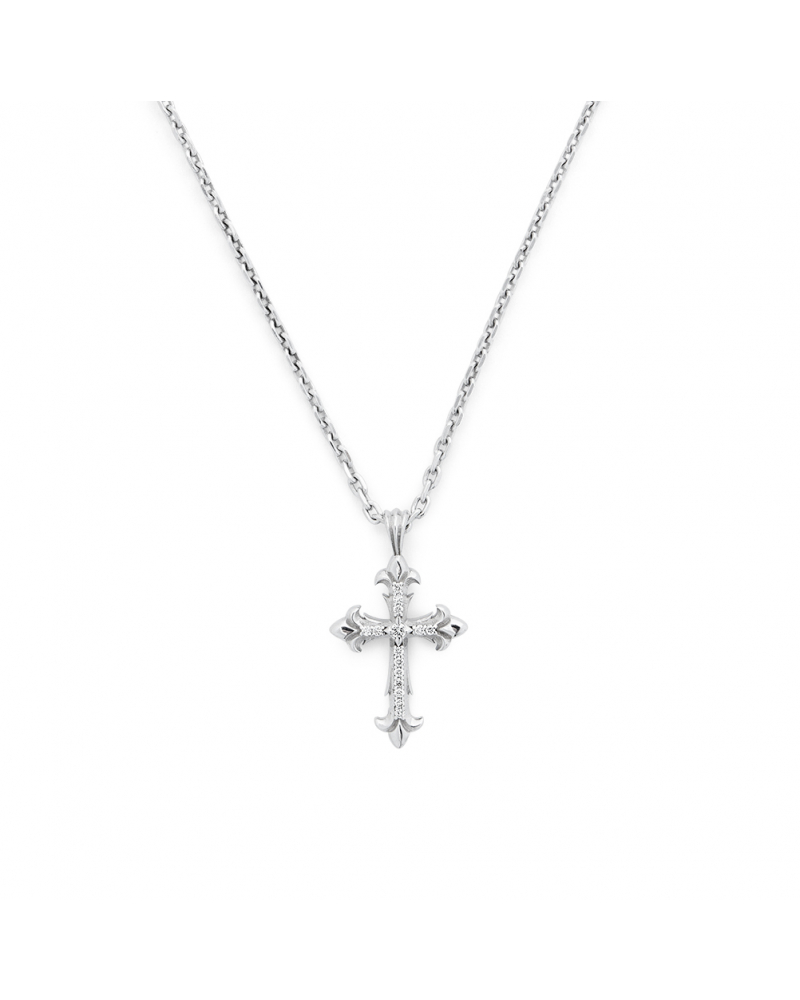 Diamond Small Fleury Cross Necklace