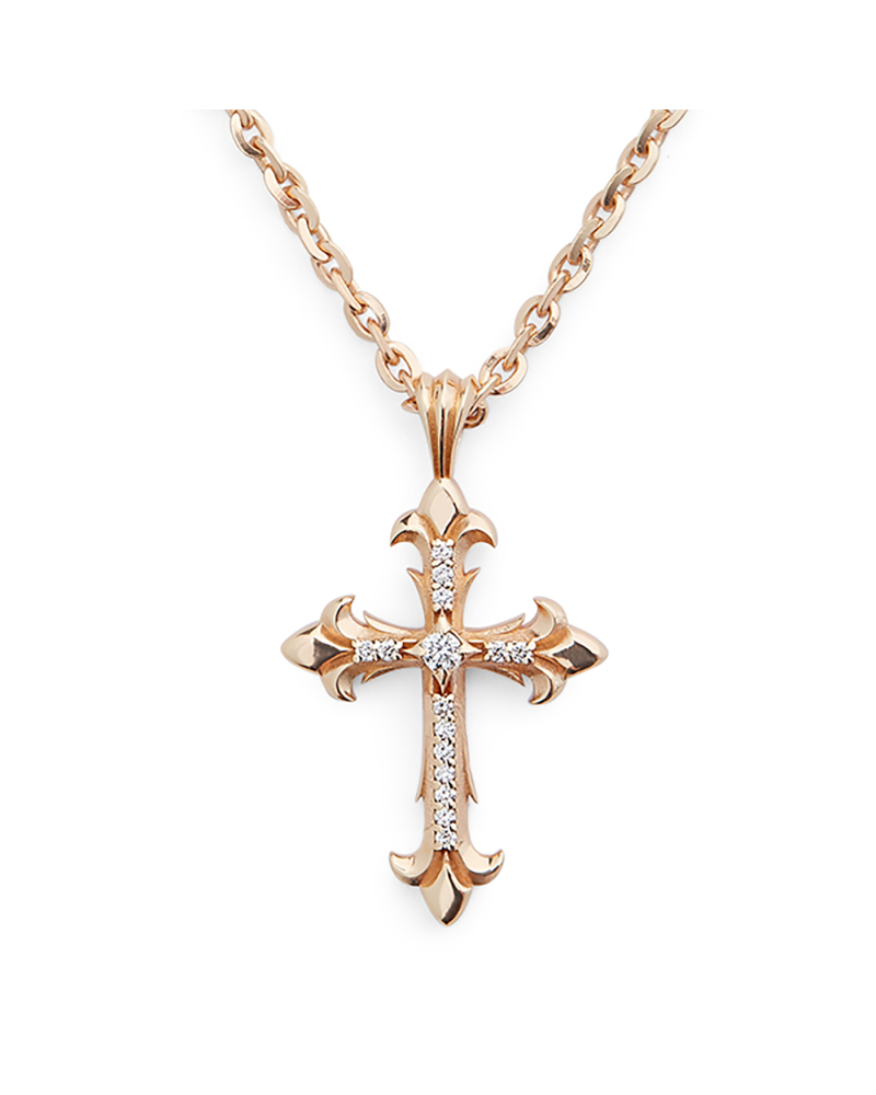 LARGE GOLD FLEURY CROSS NECKLACE WITH DIAMONDS