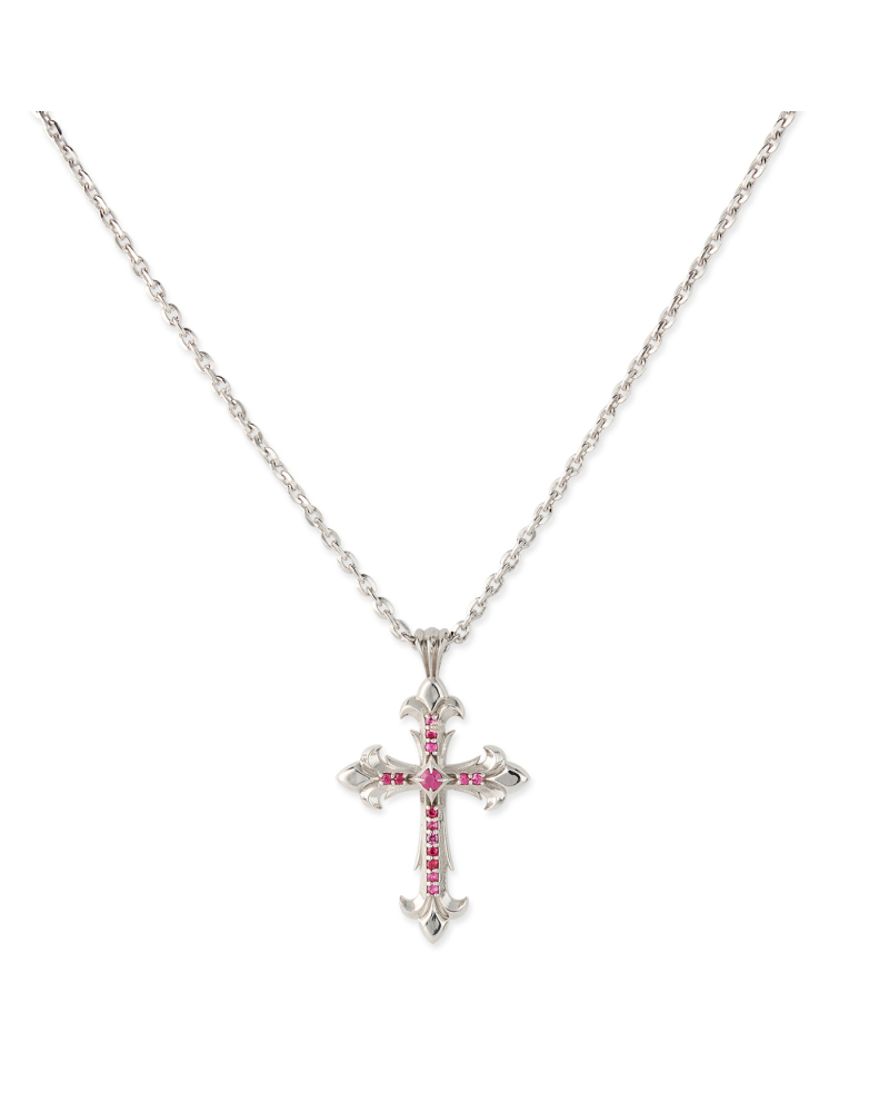 PRECIOUS STONE SMALL CROSS NECKLACE-RUBY