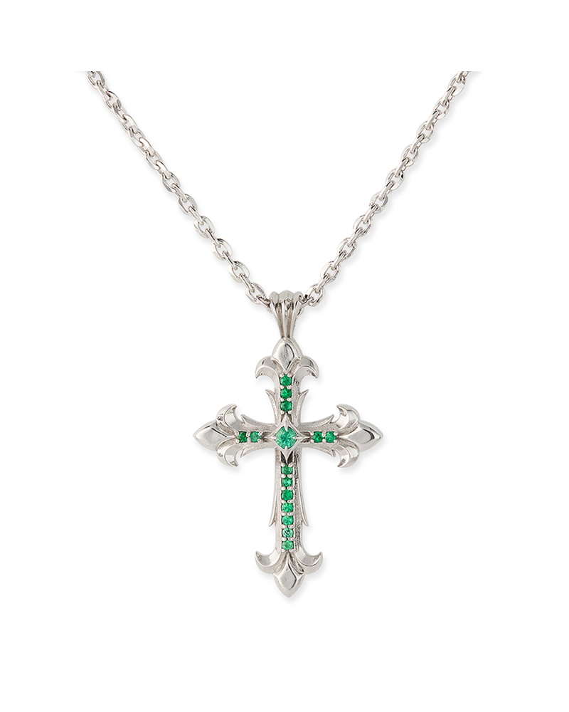 PRECIOUS STONE CROSS NECKLACE-Emerald