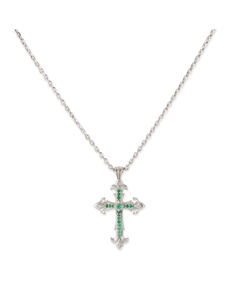 PRECIOUS STONE SMALL CROSS NECKLACE-EMERALD