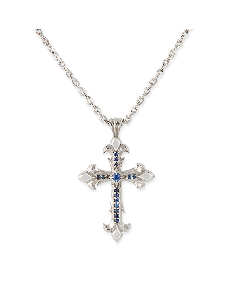PRECIOUS STONE CROSS NECKLACE-SAPPHIRE