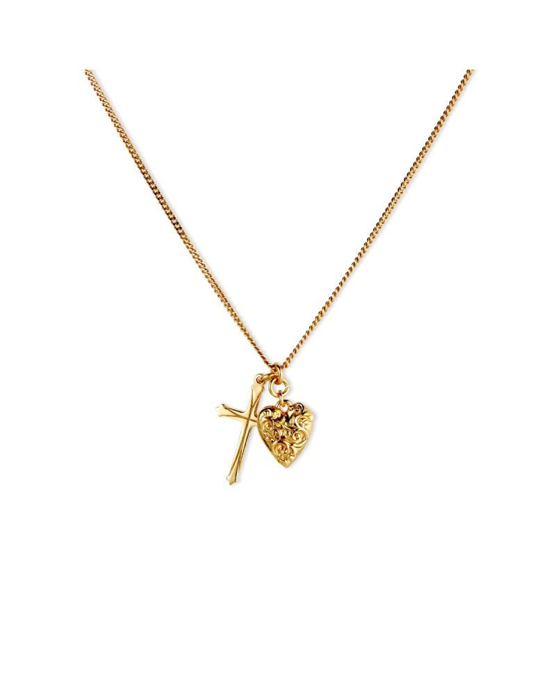 GOLD CROSS AND HEART PENDANT
