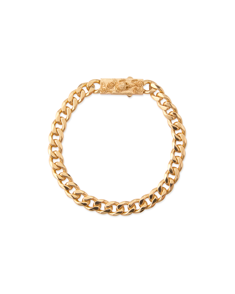 GOLD CHAIN BRACELET WITH SKULL BOX CLASP