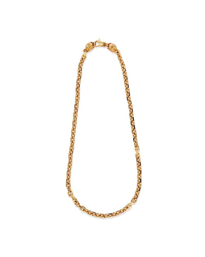 GOLD LINK CHAIN NECKLACE WITH SKULLS