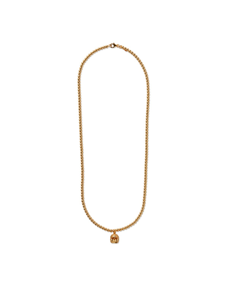 GOLD BEADED CHAIN NECKLACE WITH SKULL