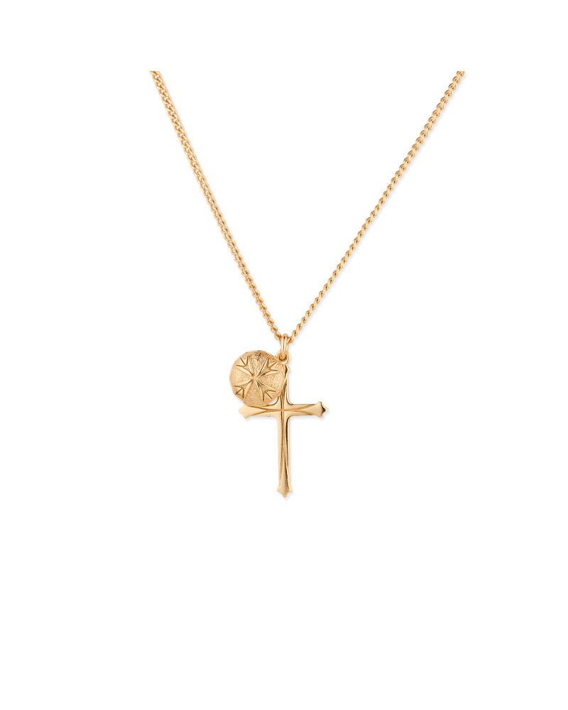 GOLD LOGO SCUDO + CROSS NECKLACE