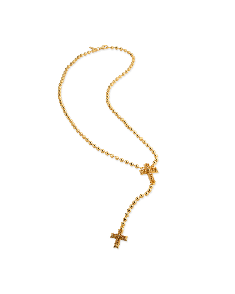 GOLD BEADED ROSARY NECKLACE WITH NOTRE-DAME CROSS