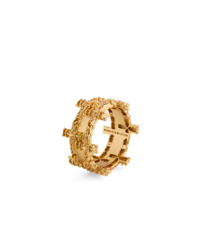 GOLD NOTRE-DAME CROSS DOUBLE BAND RING