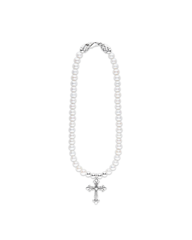 PEARL NECKLACE WITH LARGE CROSS