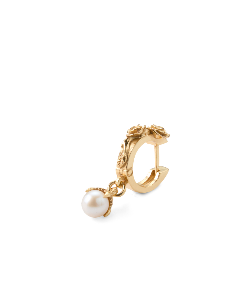 GOLD ROSE PEARL HOOP EARRING