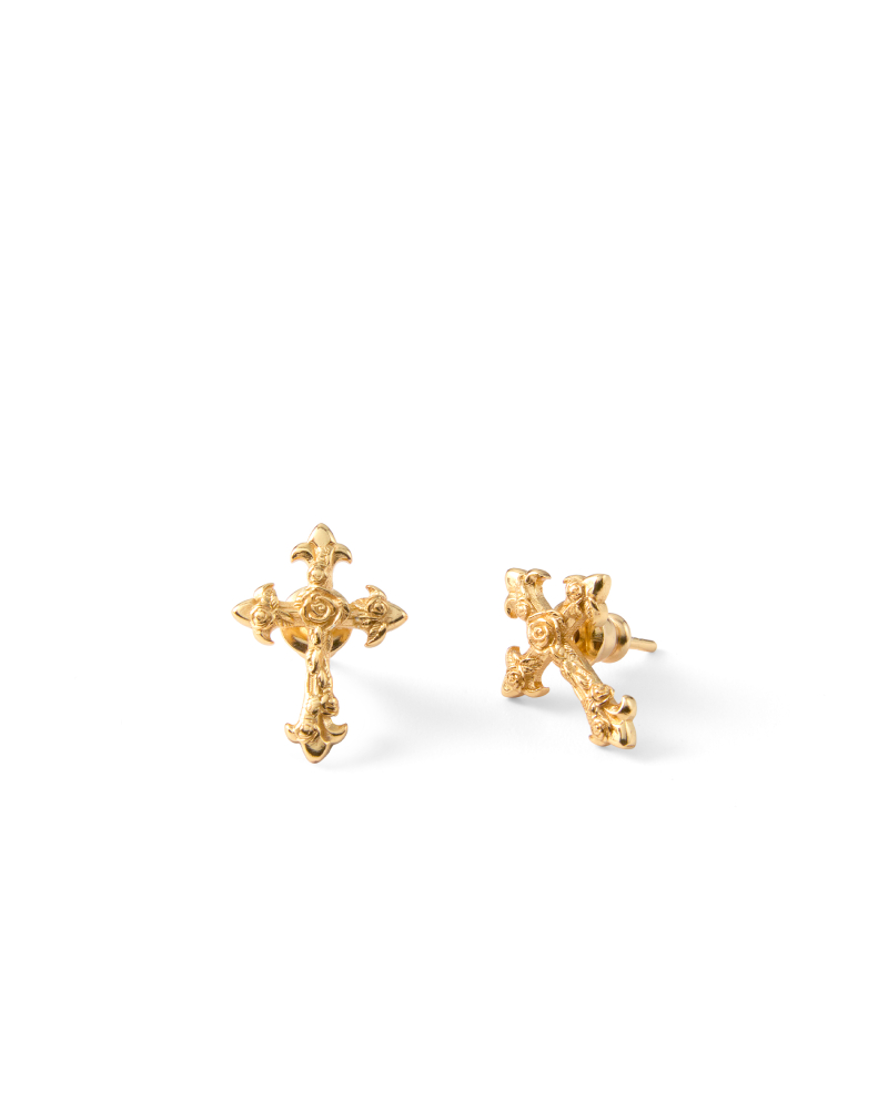 GOLD ROSE CROSS STUD EARRINGS
