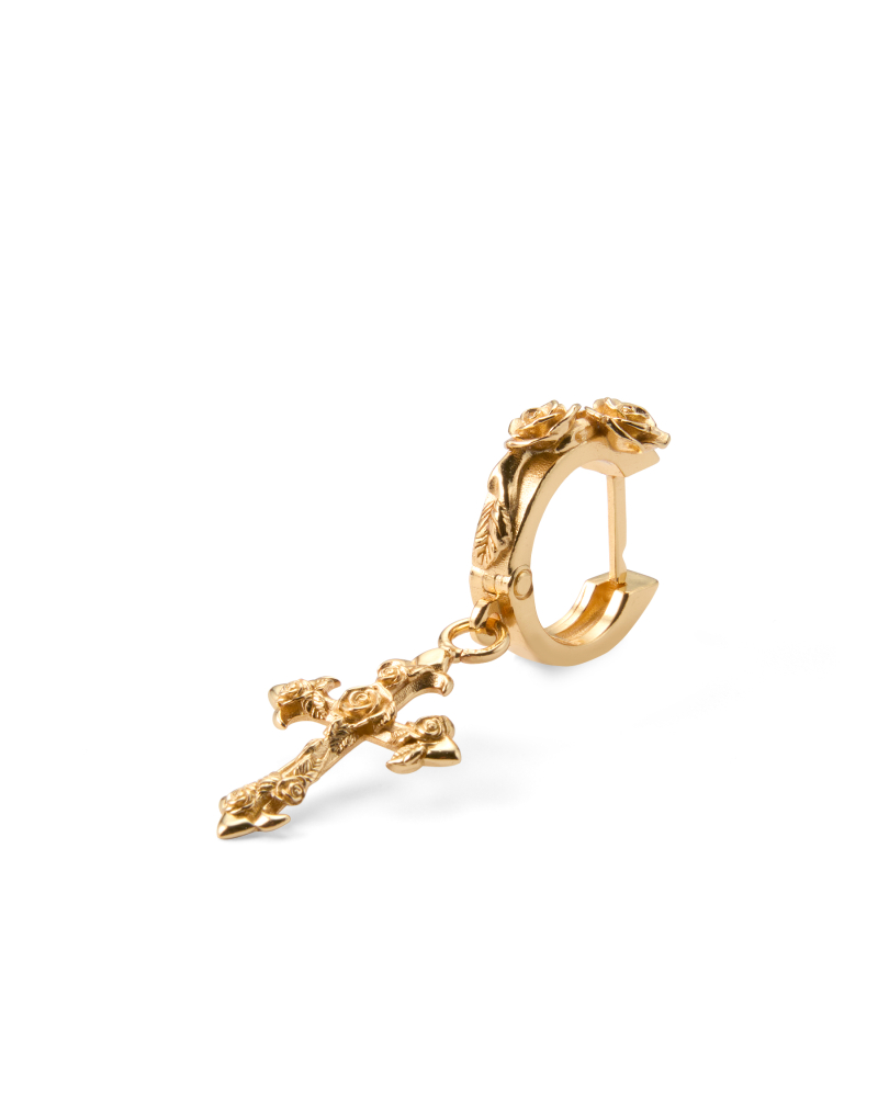 GOLD ROSE CROSS EARRING