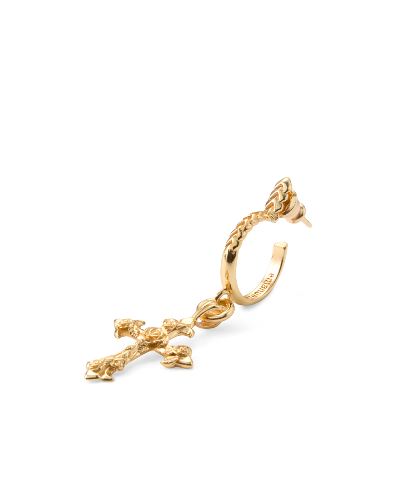 GOLD ROSE CROSS EARRING