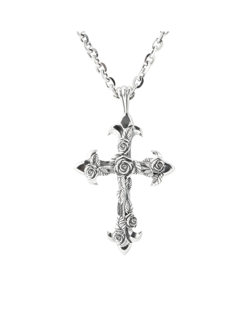 OVERSIZE ROSE CROSS NECKLACE