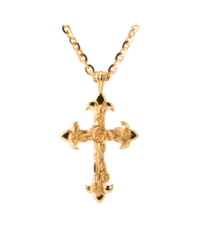 OVERSIZE GOLD ROSE CROSS NECKLACE