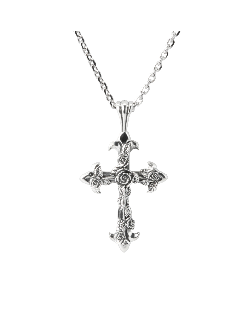 LARGE ROSE CROSS NECKLACE