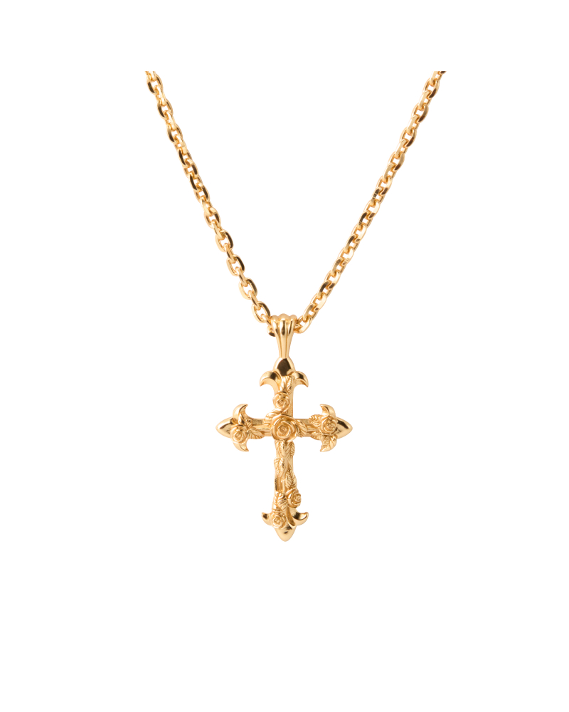GOLD ROSE CROSS NECKLACE