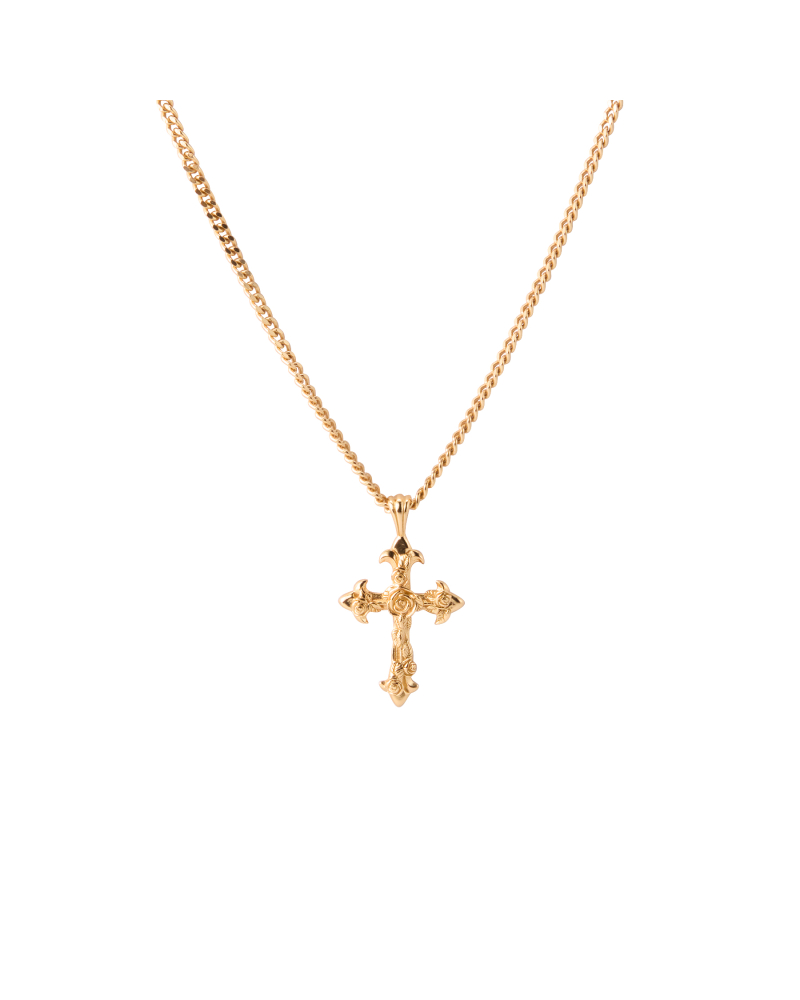 SMALL GOLD ROSE CROSS NECKLACE