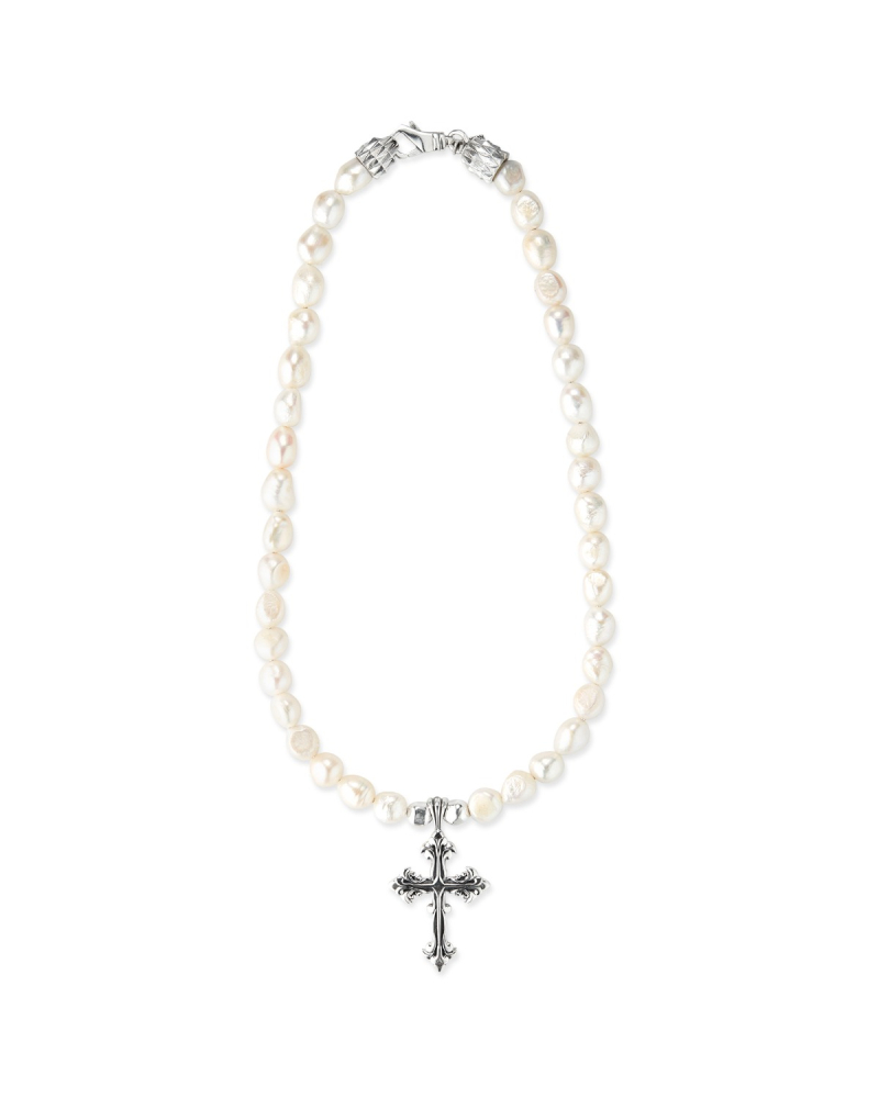 LARGE AVELLI CROSS NECKLACE WITH PEARLS