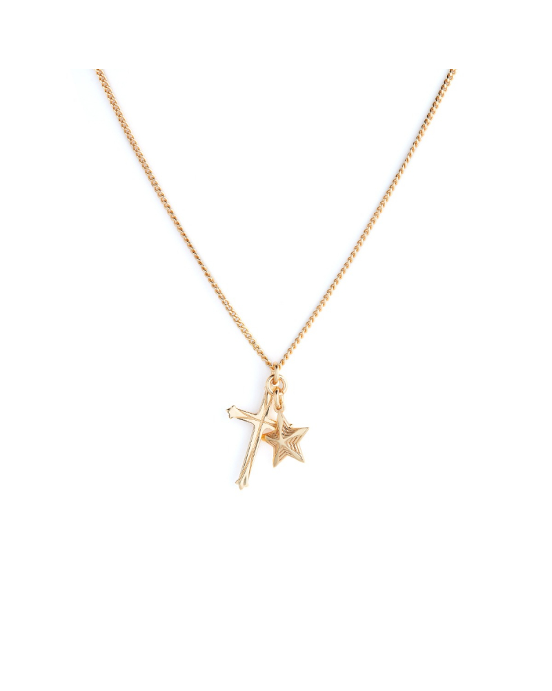 GOLD STAR AND CROSS PENDANT