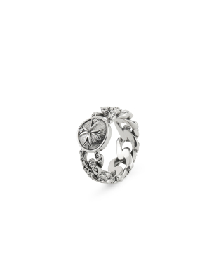 ANELLO CATENA CON MOTIVO FLOREALE E LOGO