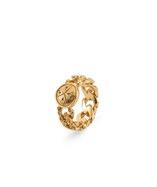 GOLD FLOURISH CHAIN RING WITH LOGO