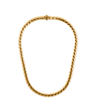 GOLD HERRINGBONE CHAIN LOGO NECKLACE
