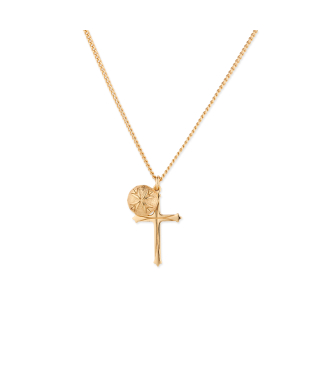 GOLD LOGO SCUDO + CROSS NECKLACE